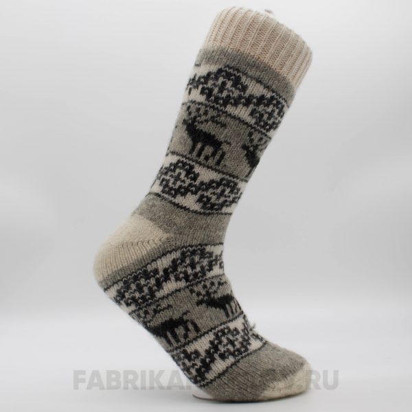 Мужские длинные шерстяные носки с оленями и орнаментом