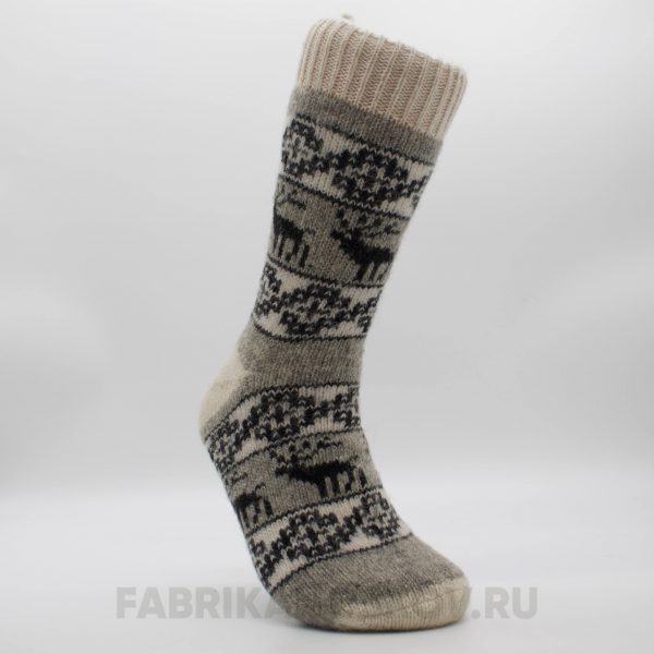 Мужские длинные шерстяные носки с оленями и орнаментом