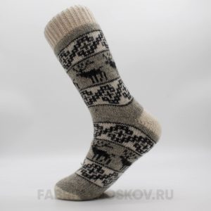 Мужские длинные шерстяные носки с оленями и орнаментом
