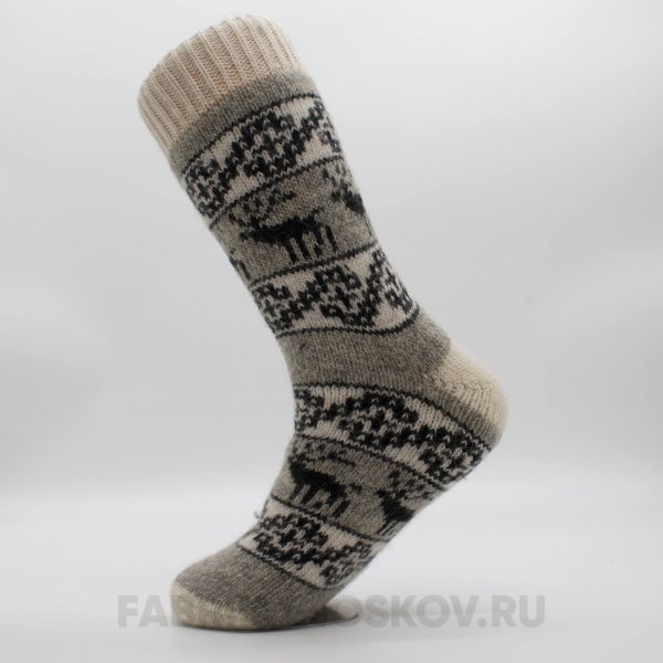 Мужские длинные шерстяные носки с оленями и орнаментом