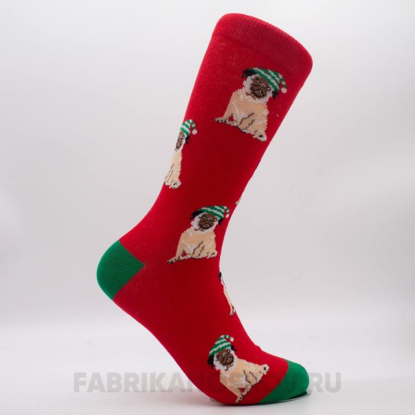 Мужские новогодние носки с мопсом Мужские новогодние носки с мопсом
