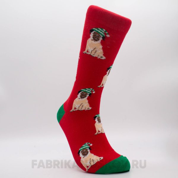 Мужские новогодние носки с мопсом Мужские новогодние носки с мопсом