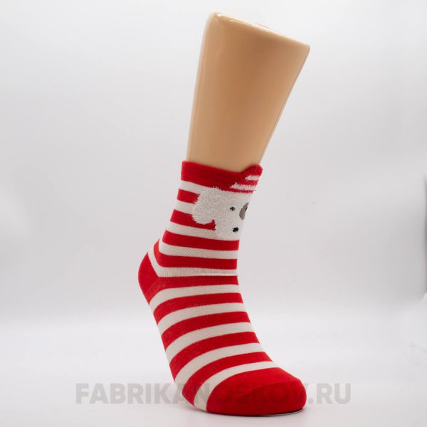 Женские новогодние носки с белой собачкой Женские новогодние носки с белой собачкой